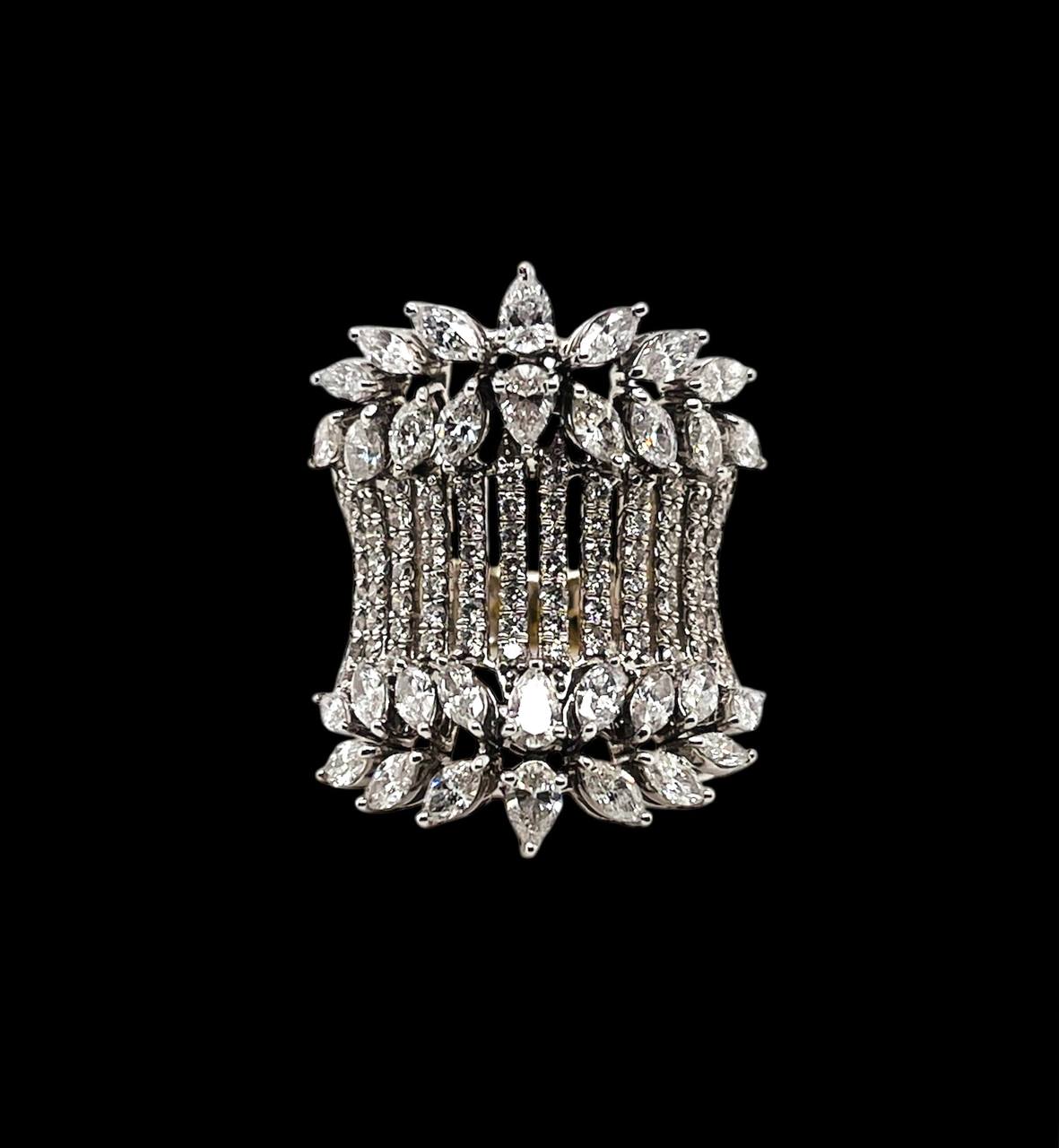 3 TCW Natural Diamond 18K Solid White Gold Women's Wide Cluster Ring 28 MM