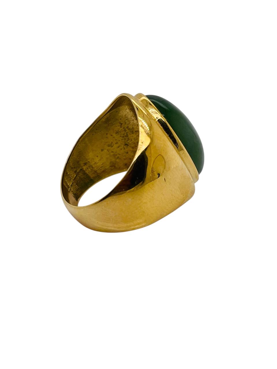 18K Solid Yellow Gold 9.96 TCW Natural Jade Men's Pinky Ring 8.4 Grams Size 8