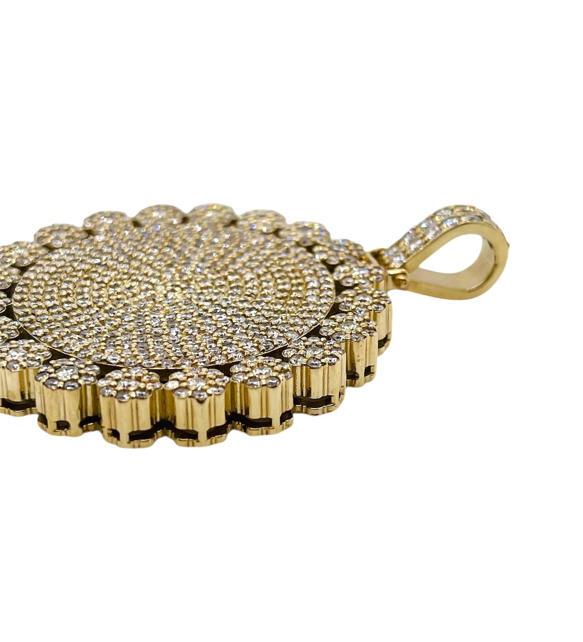 14k Solid Yellow Gold 7 TCW Natural Diamond Flower Round Charm Pendant