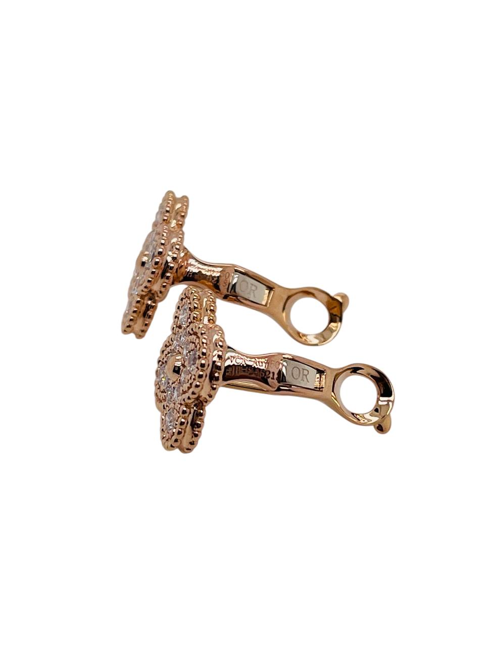 Vintage Alhambra Earrings Van Cleef & Arpels Rose Gold 750 K18 Diamond
