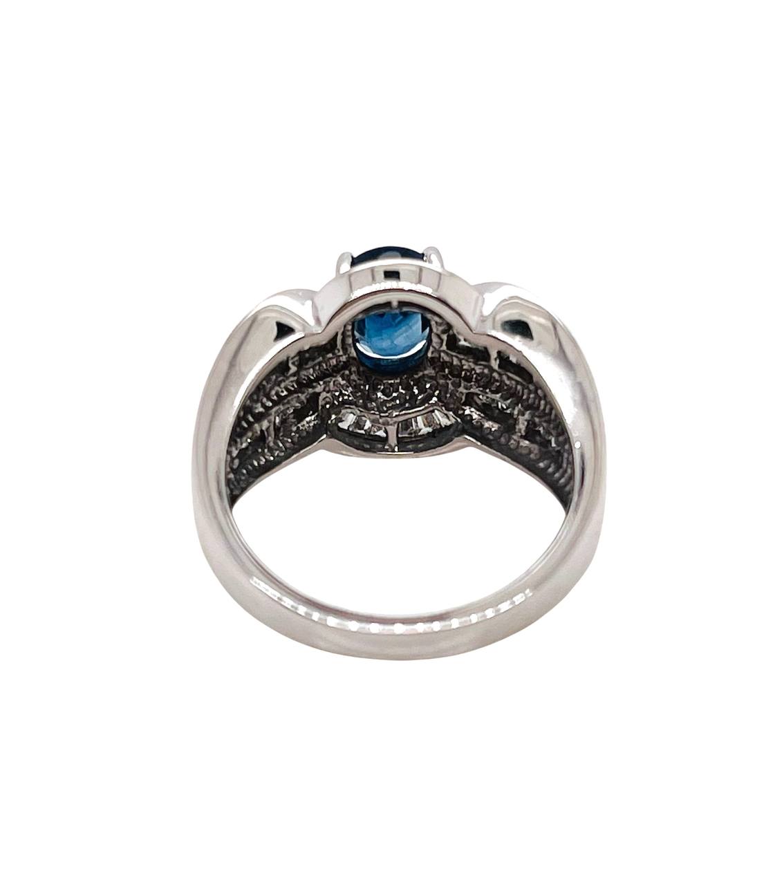 14K Solid White Gold 2.5 tcw Natural Sapphire and Diamond Women’s Wide Ring