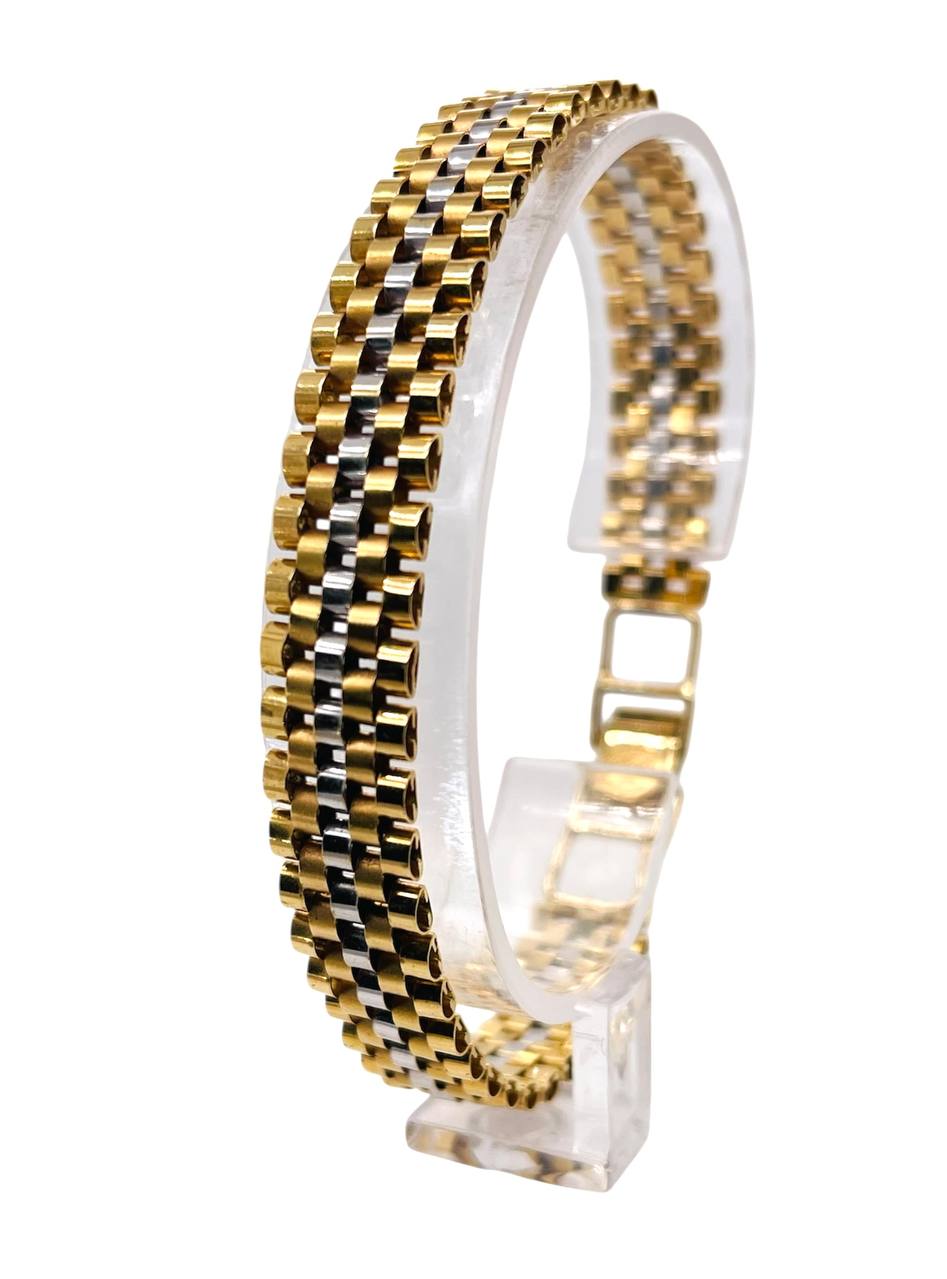18K Solid Two Tone Gold Jubilee Link Men's Bracelet 22.6 Gr, 8.5 in