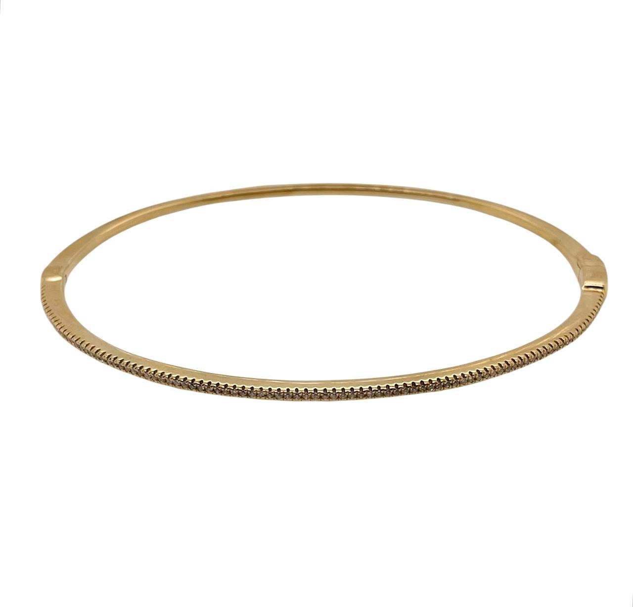 14k Yellow Gold 0.50 Ct Natural Diamond Half Eternity Hinged Bangle Bracelet