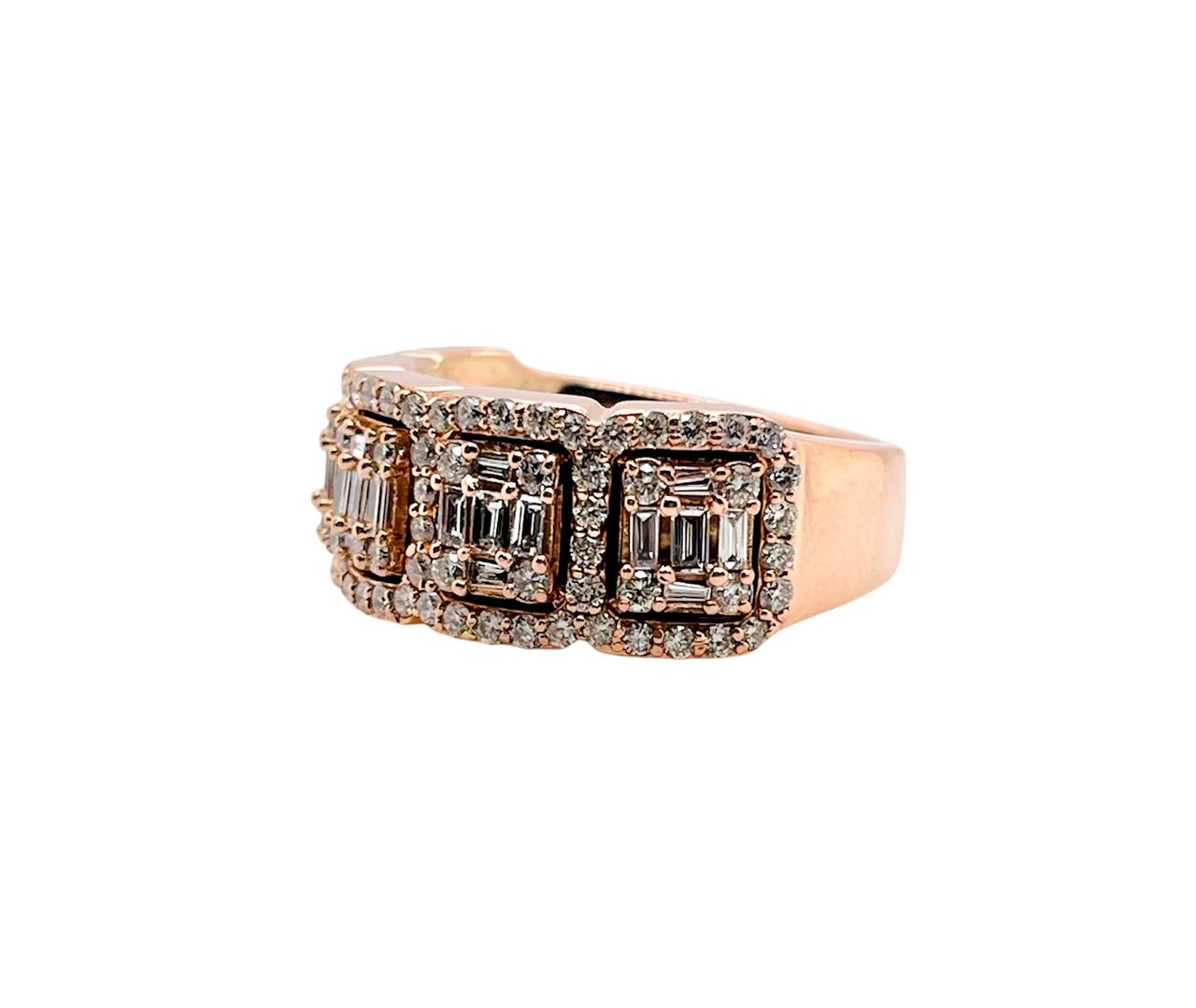 14K Solid Rose Gold 1.5 Ct Natural Round & Baguette Diamond Men's Ring