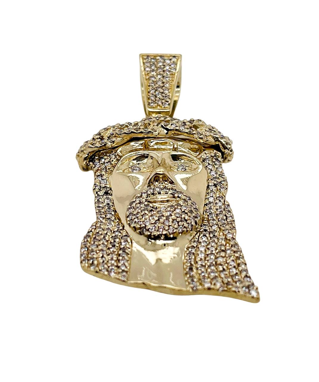 Mens 10K Solid Yellow Gold 3 Ct Natural Diamond Jesus Christ Head Face Pendant