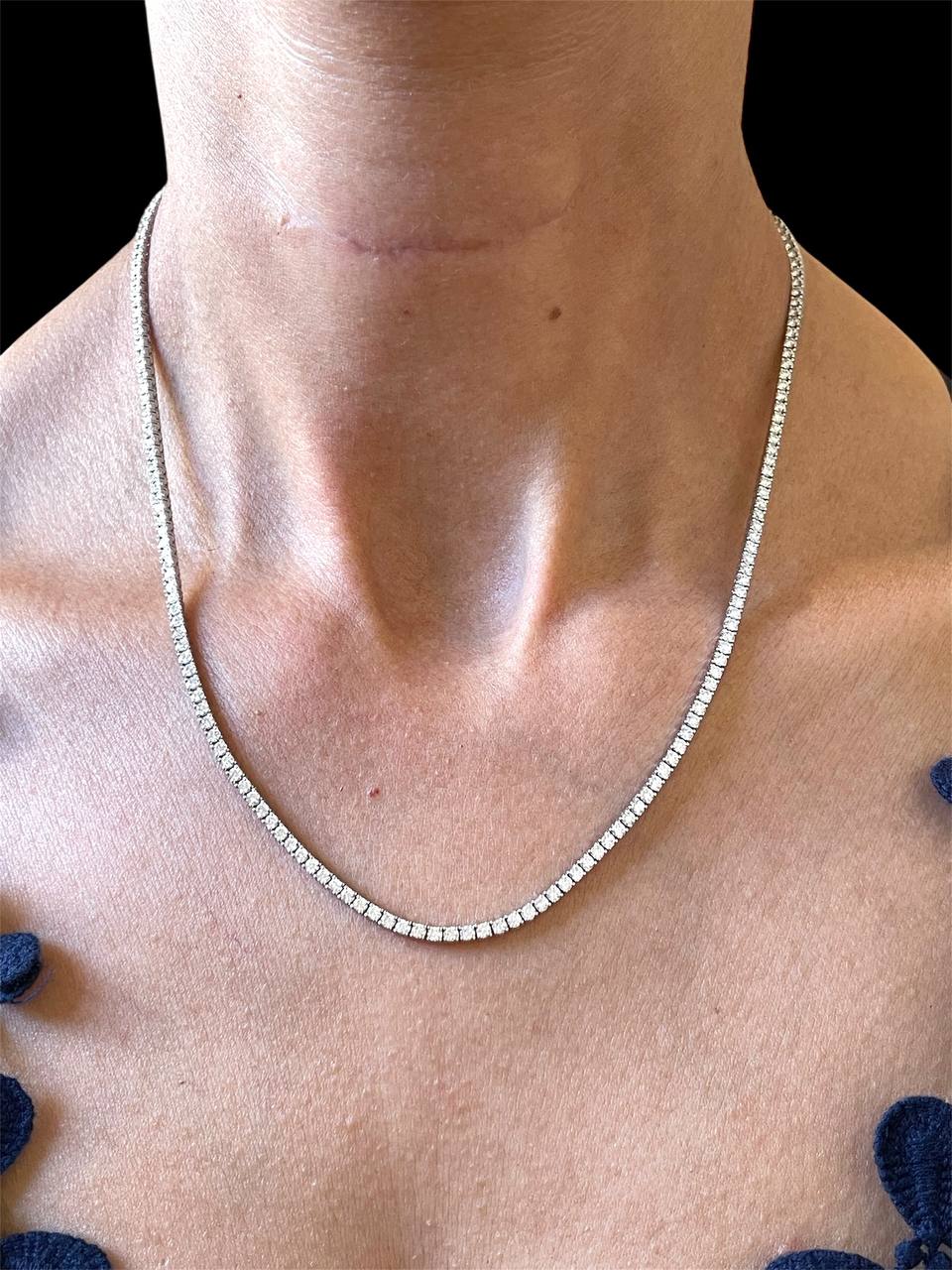 14k White Gold 6.3 ct Round Brilliant Lab-Grown Diamond Tennis Necklace 18.75 in
