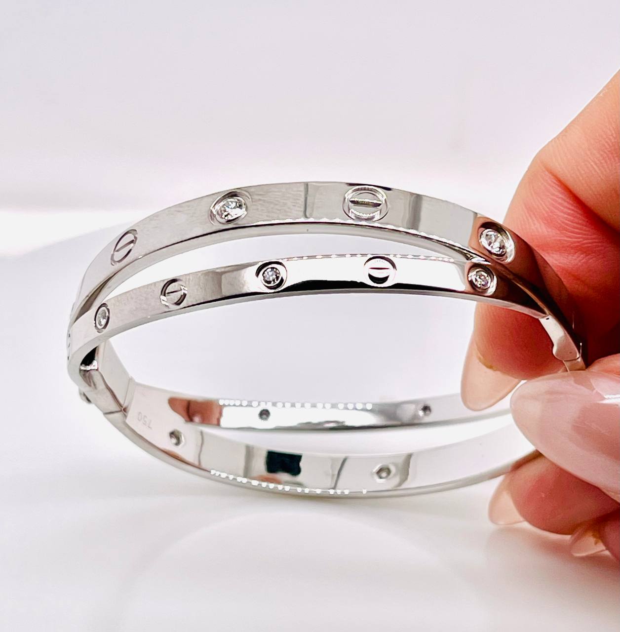 Cartier Double Love Bracelet 12 Diamonds 18k White Gold Size 17