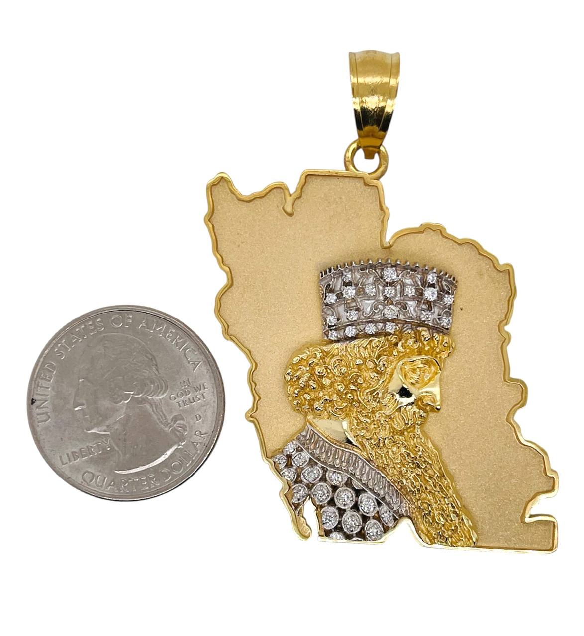 Persian Heritage Cyrus the Great & Iran Map 18k Gold Natural Diamond Pendant