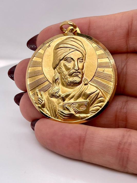 18K Solid Yellow Gold Muslim Shia Prophet Muhammad & Imam Ali Shamayel Pendant