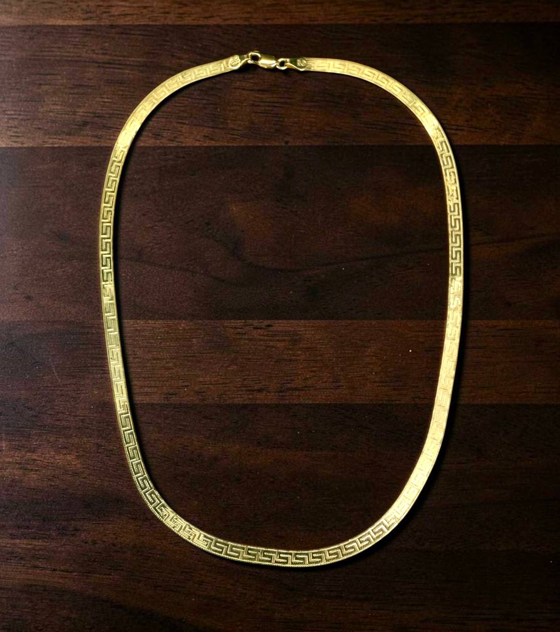 10K Gold Greek Key Herringbone Necklace – 18” 4.5mm