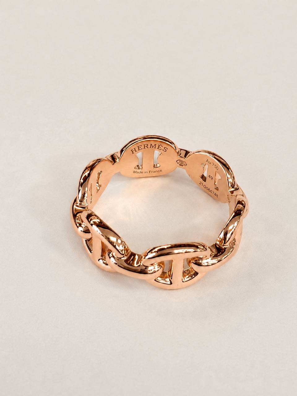 Hermes Chaine d’Ancre Enchainee Ring Small Model 18K Rose Gold Size 49 Authentic