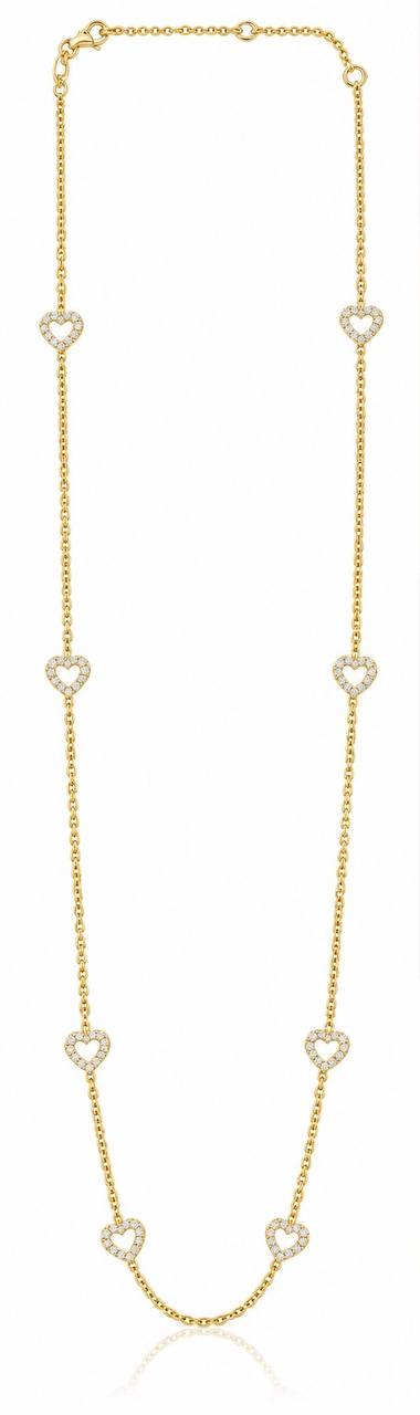 18k Yellow Gold Natural Diamond Heart Station Necklace 0.50 CTW VS2 G-H, 18 in