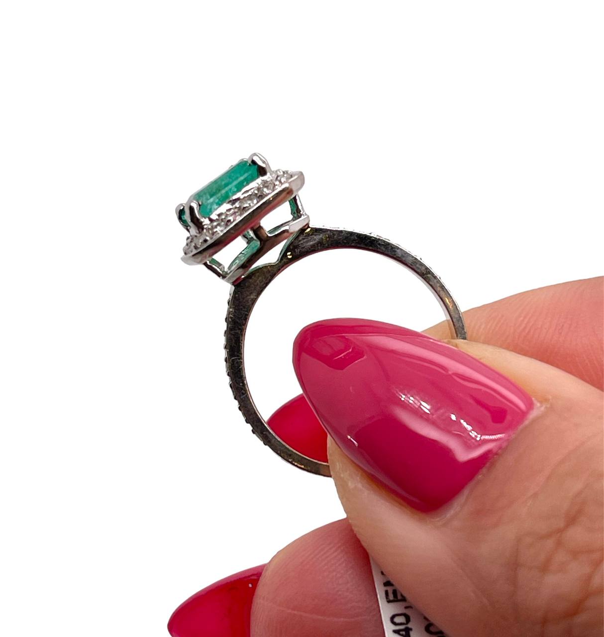 14k Solid White Gold Natural Diamond & Green Emerald Halo Ring 2.21 TCW