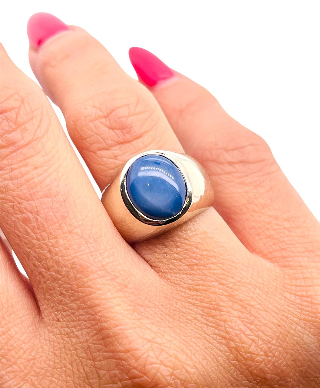 14K Solid White Gold Mens Star Sapphire Pinky Ring 12.8 Grams Size 7