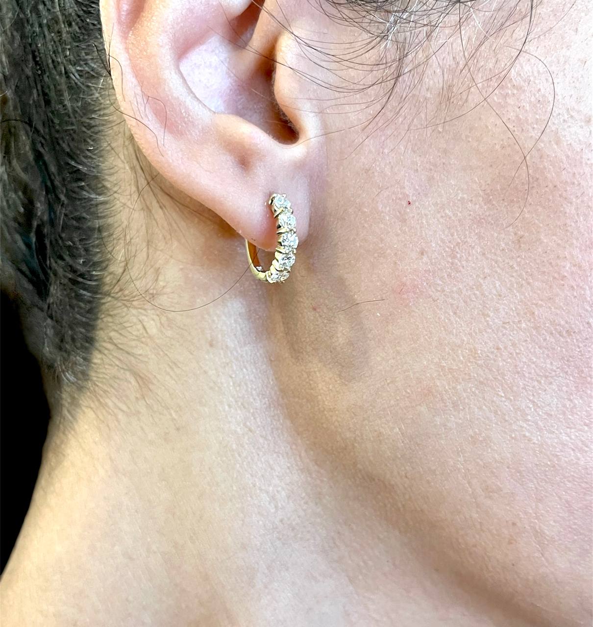 14k Yellow Gold 1.08 Ct Natural Diamond Huggie Earrings