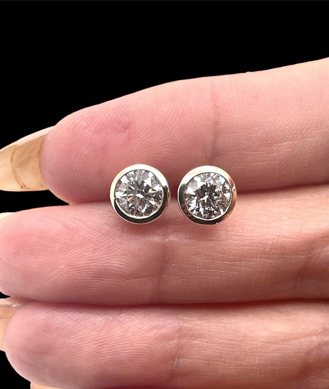 2.13 Ct Lab Grown Round Diamond Solitaire Bezel Set Stud Earrings