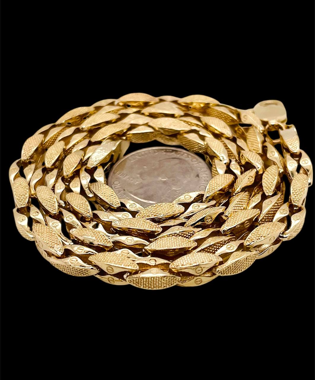 Mens 14k Solid Gold Fancy Link Chain Necklace Screw Design 6 mm 22 in 45.7 grams