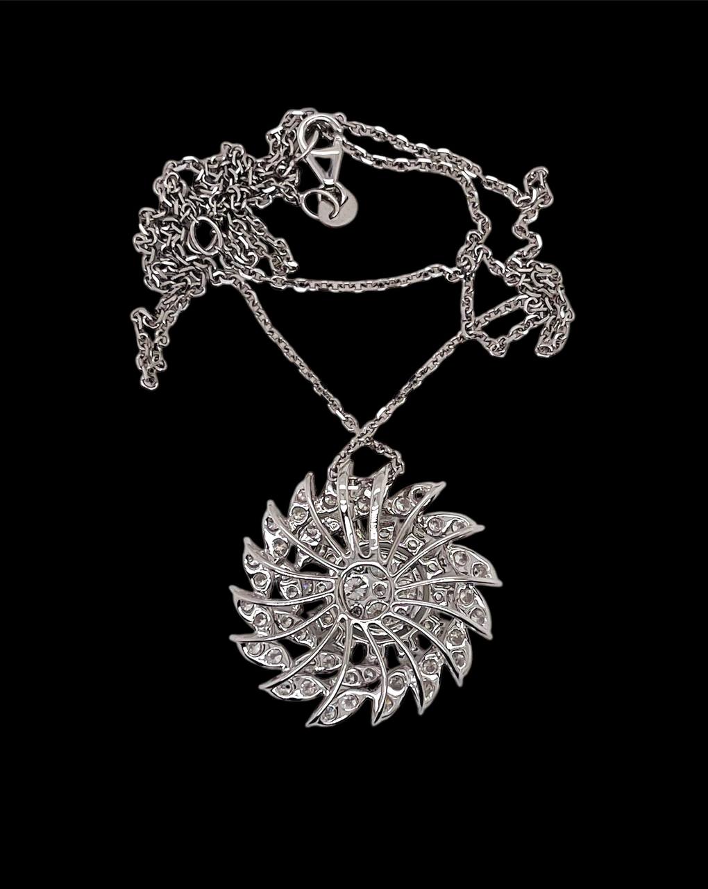 14k Solid White Gold Natural Diamond Round Spiral Pendant Necklace