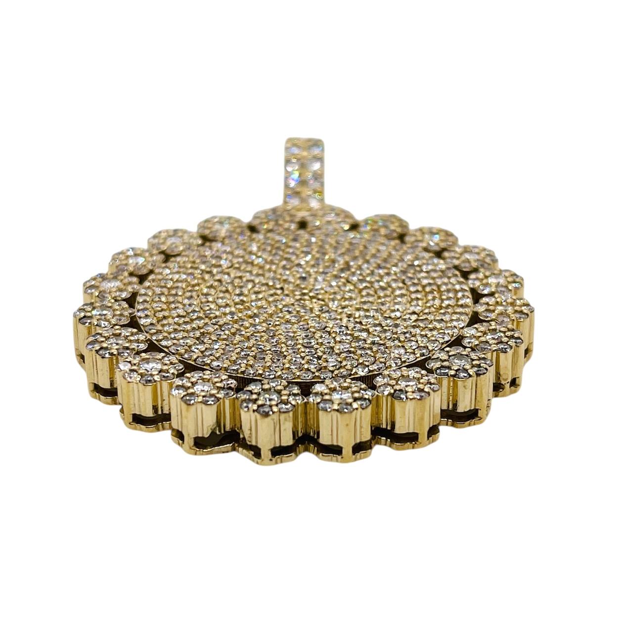 14k Solid Yellow Gold 7 TCW Natural Diamond Flower Round Charm Pendant