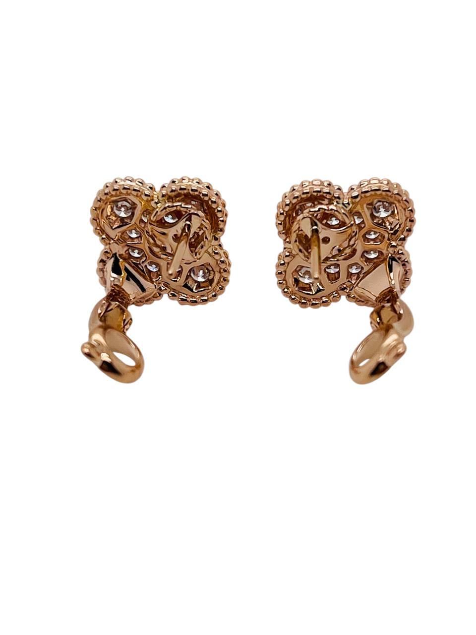 Vintage Alhambra Earrings Van Cleef & Arpels Rose Gold 750 K18 Diamond