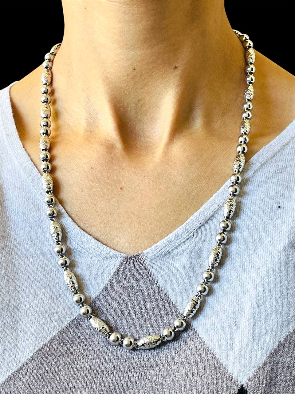 Mens Solid Platinum Bullet Chain Necklace 7 MM, 25 in 78.1 Gr