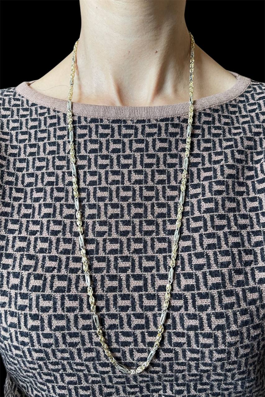 14K Solid Two Tone Gold Diamond Cut Turkish Chain Necklace 32 Inch, 26.7 Grams