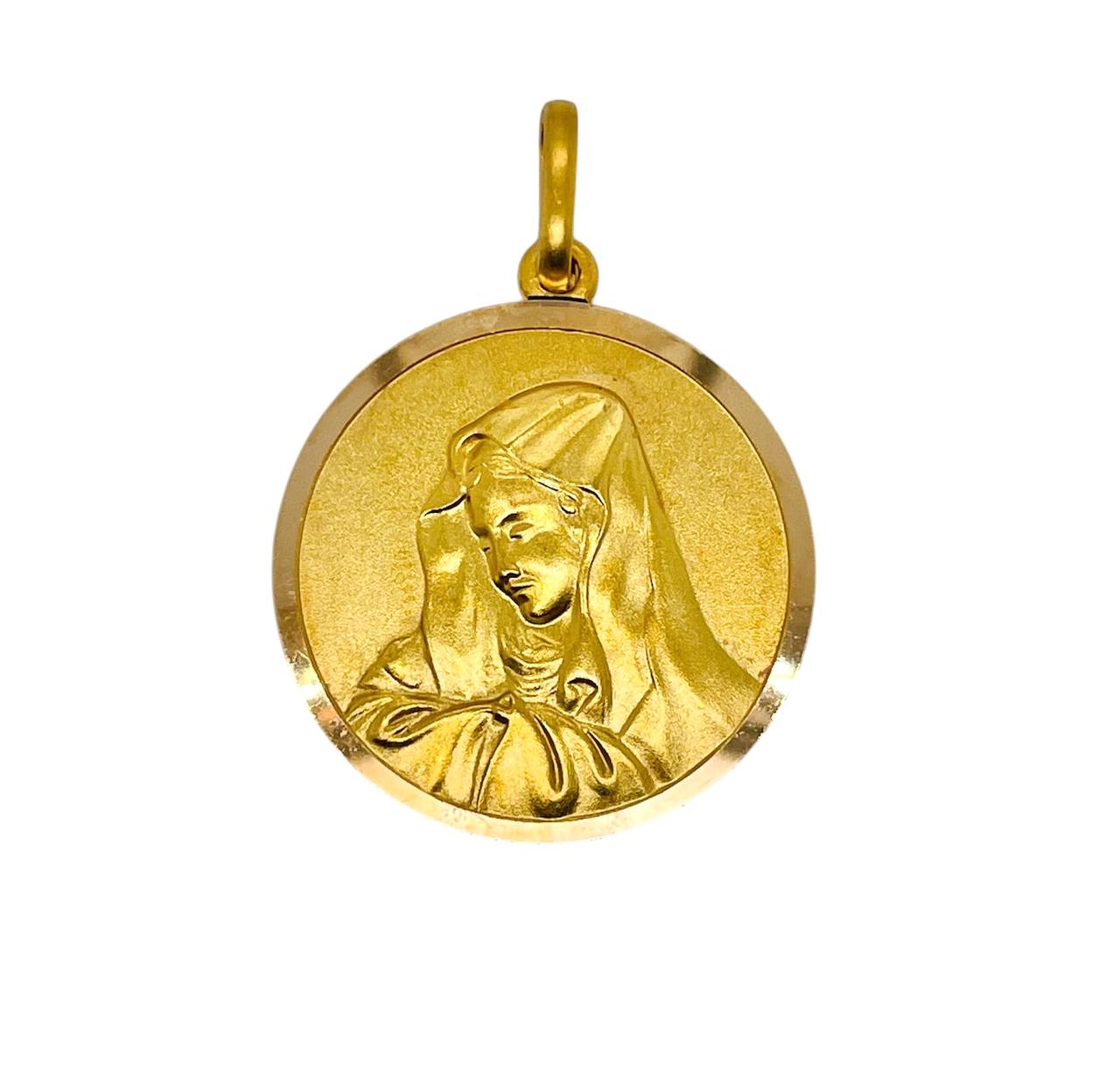 18K Solid Yellow Gold Mother Mary Virgin Mary Round Pendant 15 Grams 30 MM