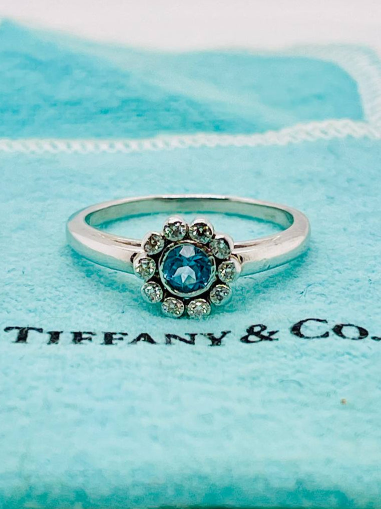 Tiffany & Co. Platinum PT950 Aquamarine and Diamond Ring