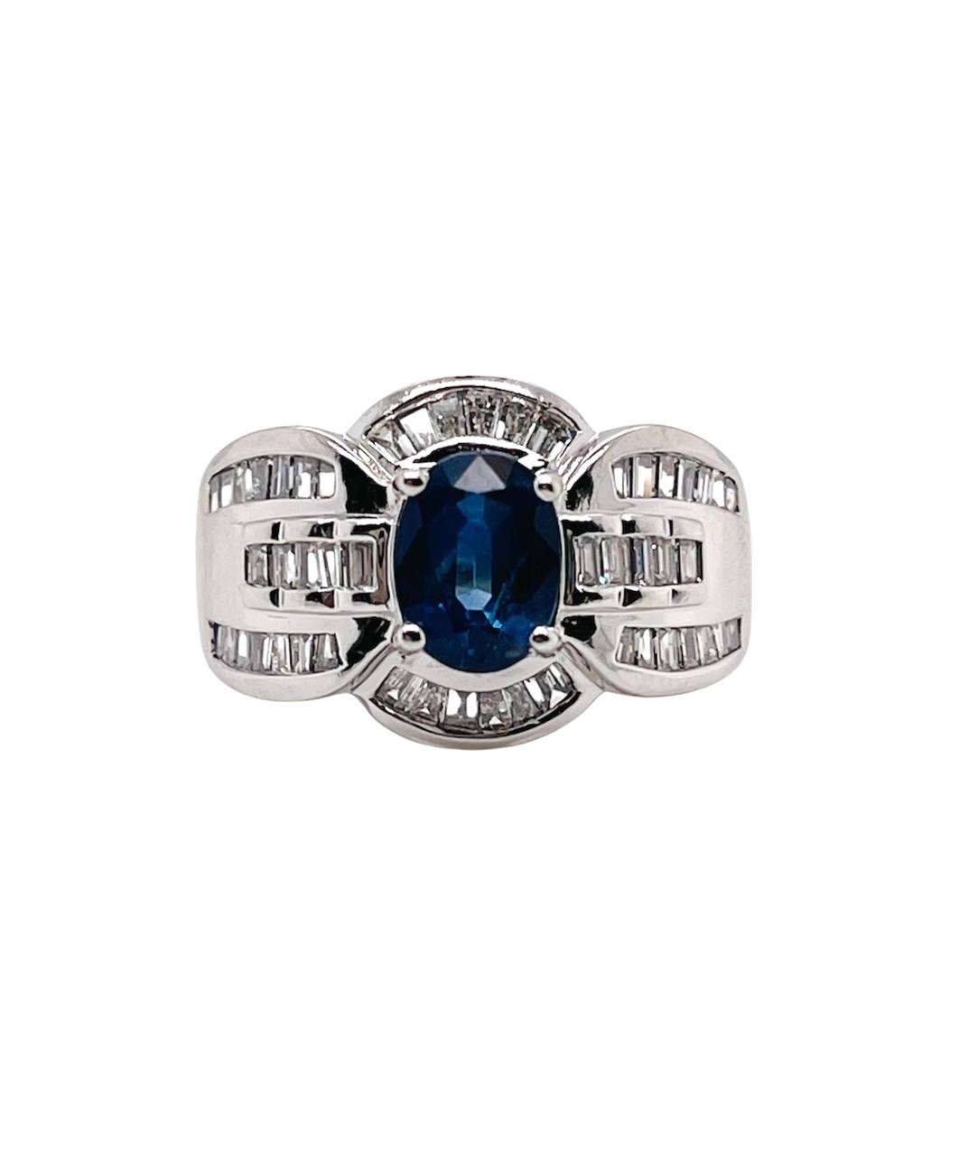 14K Solid White Gold 2.5 tcw Natural Sapphire and Diamond Women’s Wide Ring