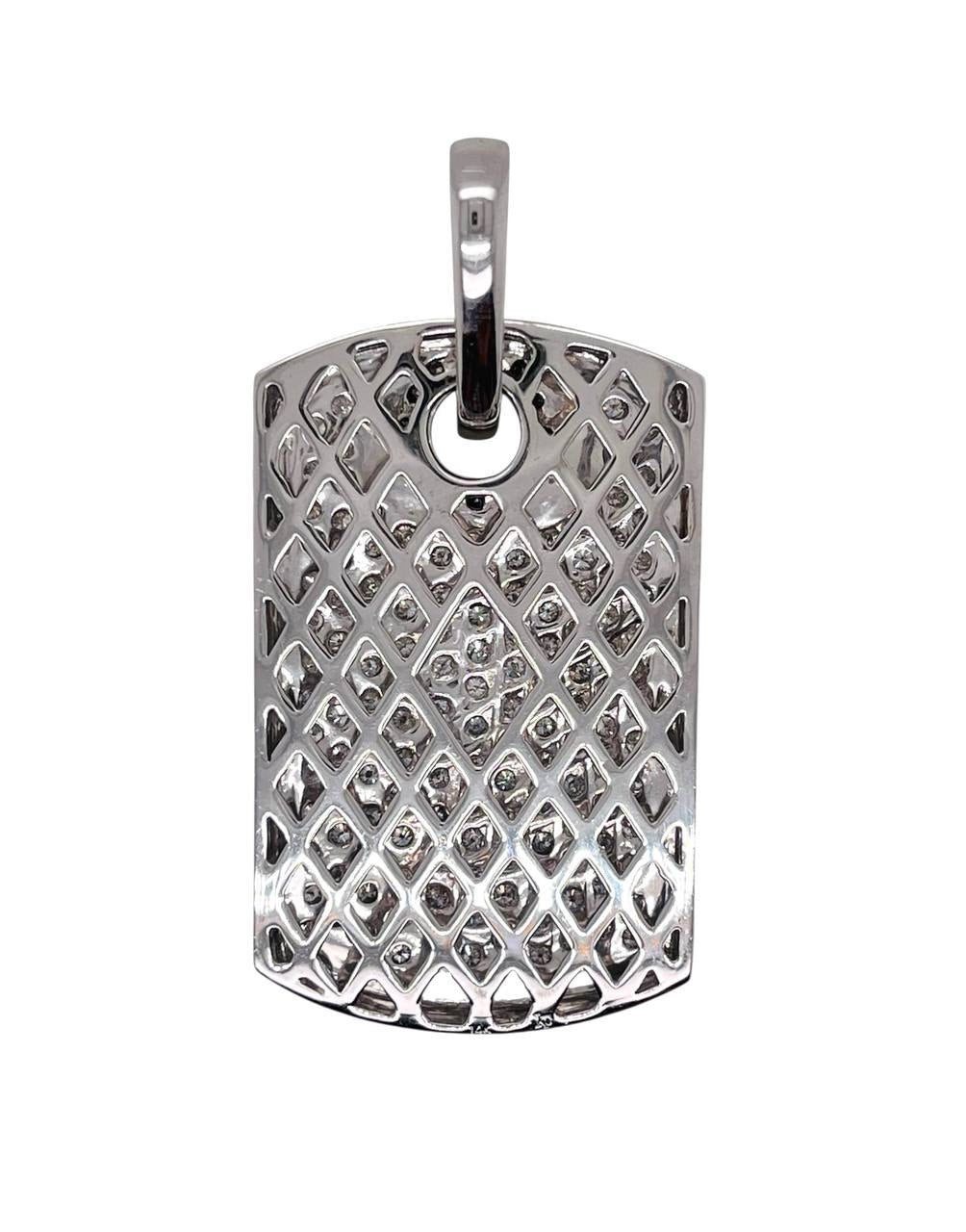 Mens 14K Solid White Gold 3 Ct Natural Diamond Dog Tag Charm Pendant 1.81 in