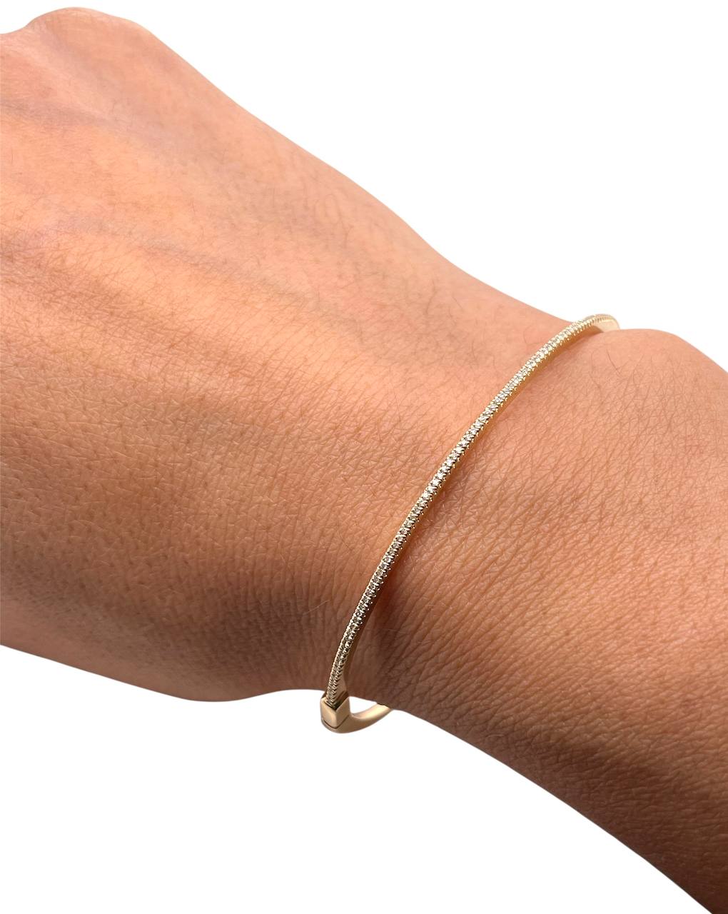 14k Yellow Gold 0.50 Ct Natural Diamond Half Eternity Hinged Bangle Bracelet