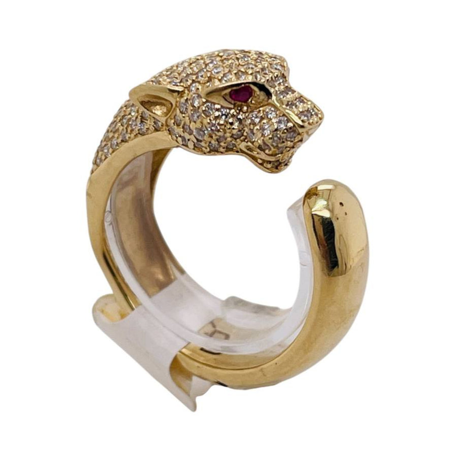 14k Solid Gold 1.5 ct Natural Diamond Panther Leopard Ring Ruby Eyes