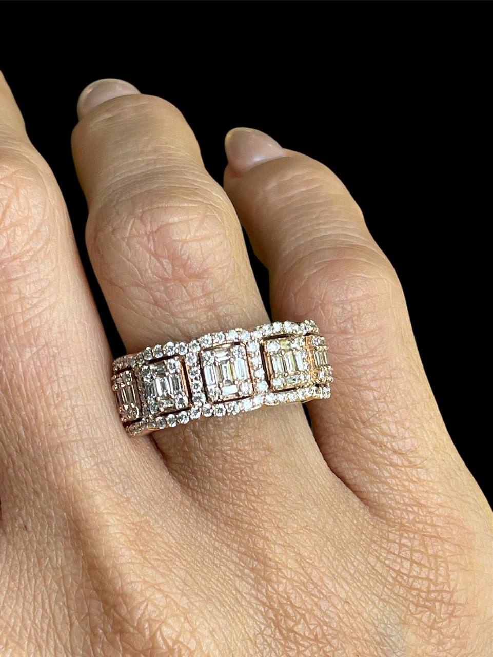 14K Solid Rose Gold 1.5 Ct Natural Round & Baguette Diamond Men's Ring