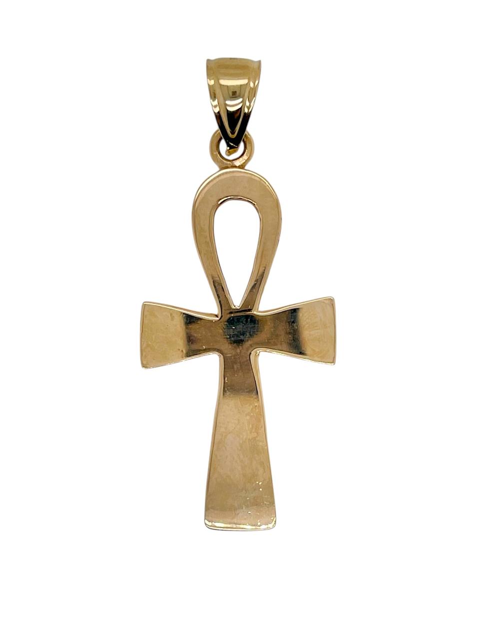 14K Solid Yellow Gold 0.75 Ct Natural Diamond Ankh Cross Pendant