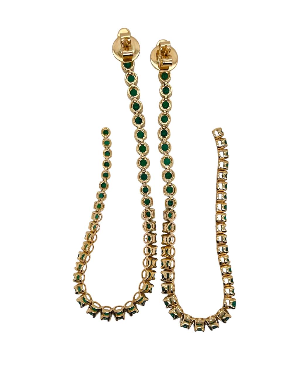 18K Solid Yellow Gold 4.10 TCW Diamond 5 in Long Dangle Tennis Earrings