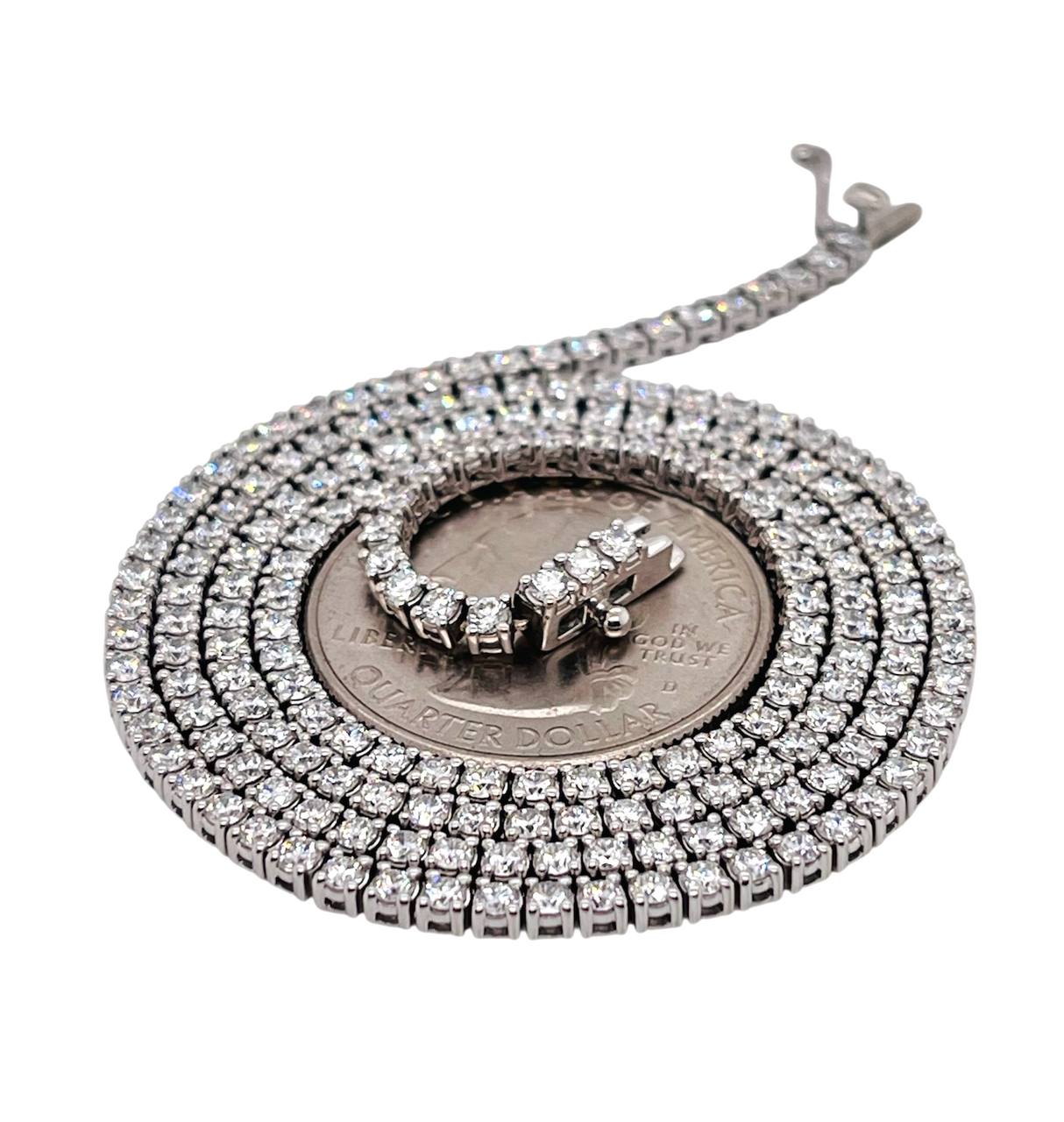 14k White Gold 6.3 ct Round Brilliant Lab-Grown Diamond Tennis Necklace 18.75 in