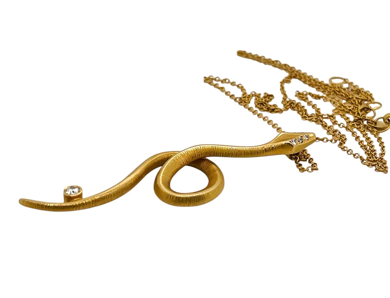14K Solid Yellow Gold Natural Diamond Snake Pendant Necklace