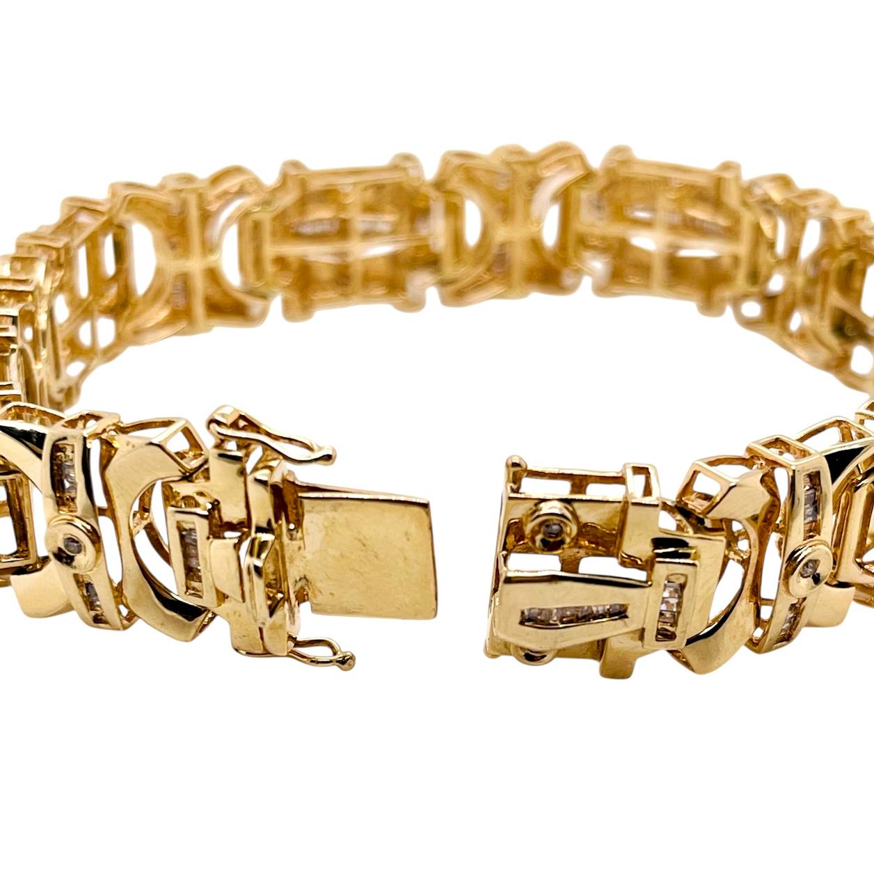 43.9 Gr 14k Gold Natural Baguette Diamond Mens Wide Bracelet 15 MM 9 in