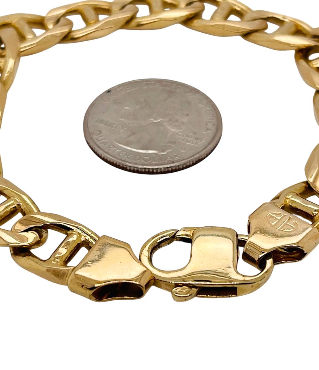 45.4 Grams 14k Solid Yellow Gold Mens Anchor Mariner Link Bracelet 8.75 in