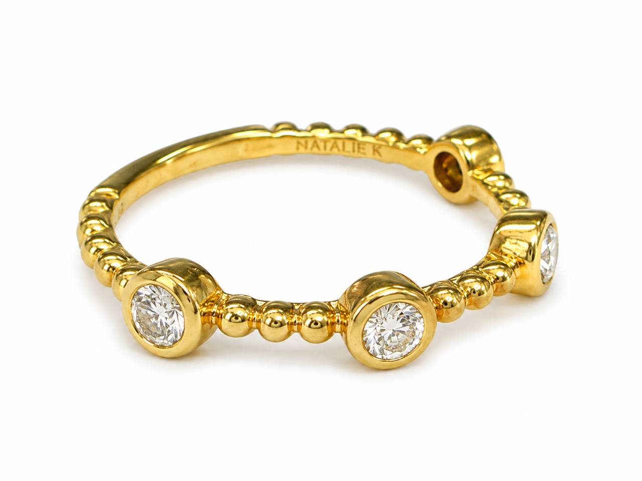 Natalie K 18K Yellow Gold Diamond Beaded Ring Size 5.75 Designer Stack Ring
