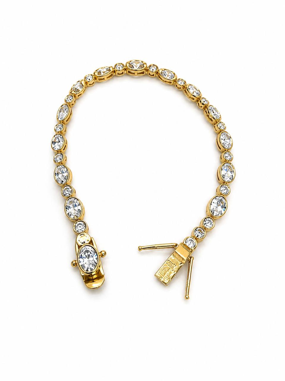 18K Yellow Gold Natural Oval & Round Diamond Tennis Bracelet 8.63 CTW