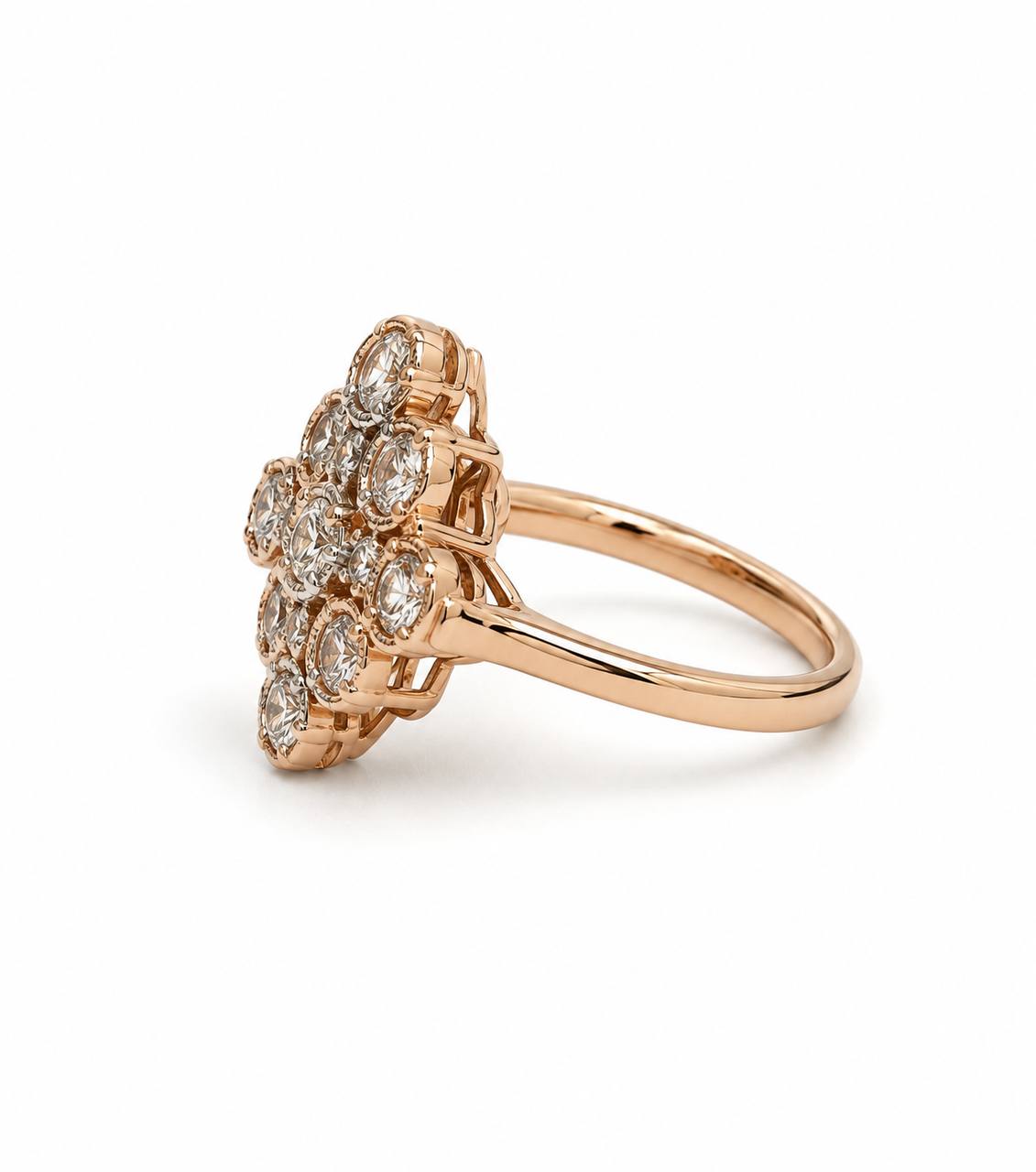10K Rose Gold White & Champagne Diamond Cluster Ring – 0.70 CTW Natural Diamonds