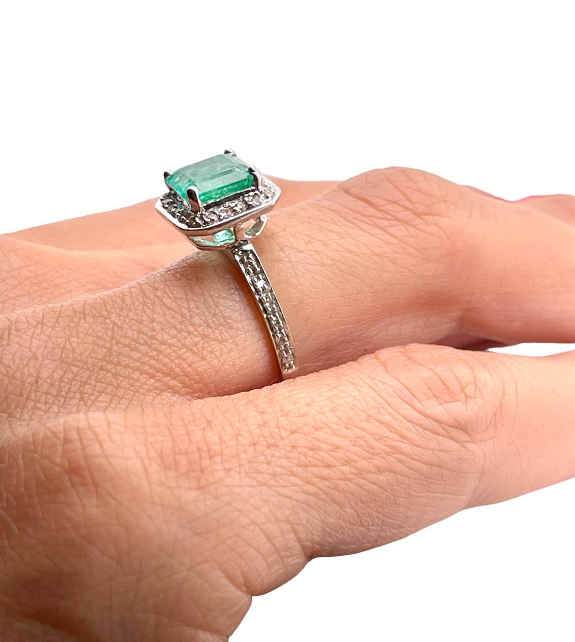 14k Solid White Gold Natural Diamond & Green Emerald Halo Ring 2.21 TCW
