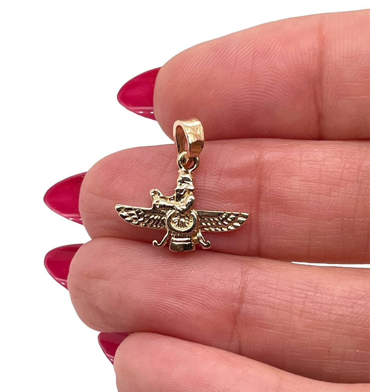 18k Yellow Gold Farvahar Ahura Zoroastrian Achaemenid Pendant 18 mm