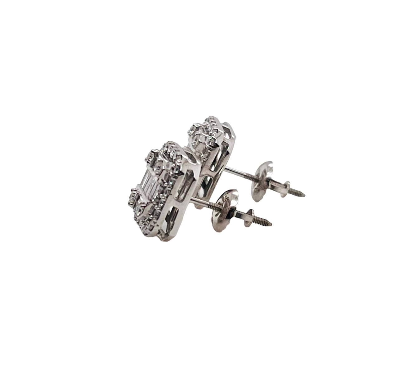10k Solid White Gold 0.50 TCW Natural Diamond Baguette Stud Earrings Unisex