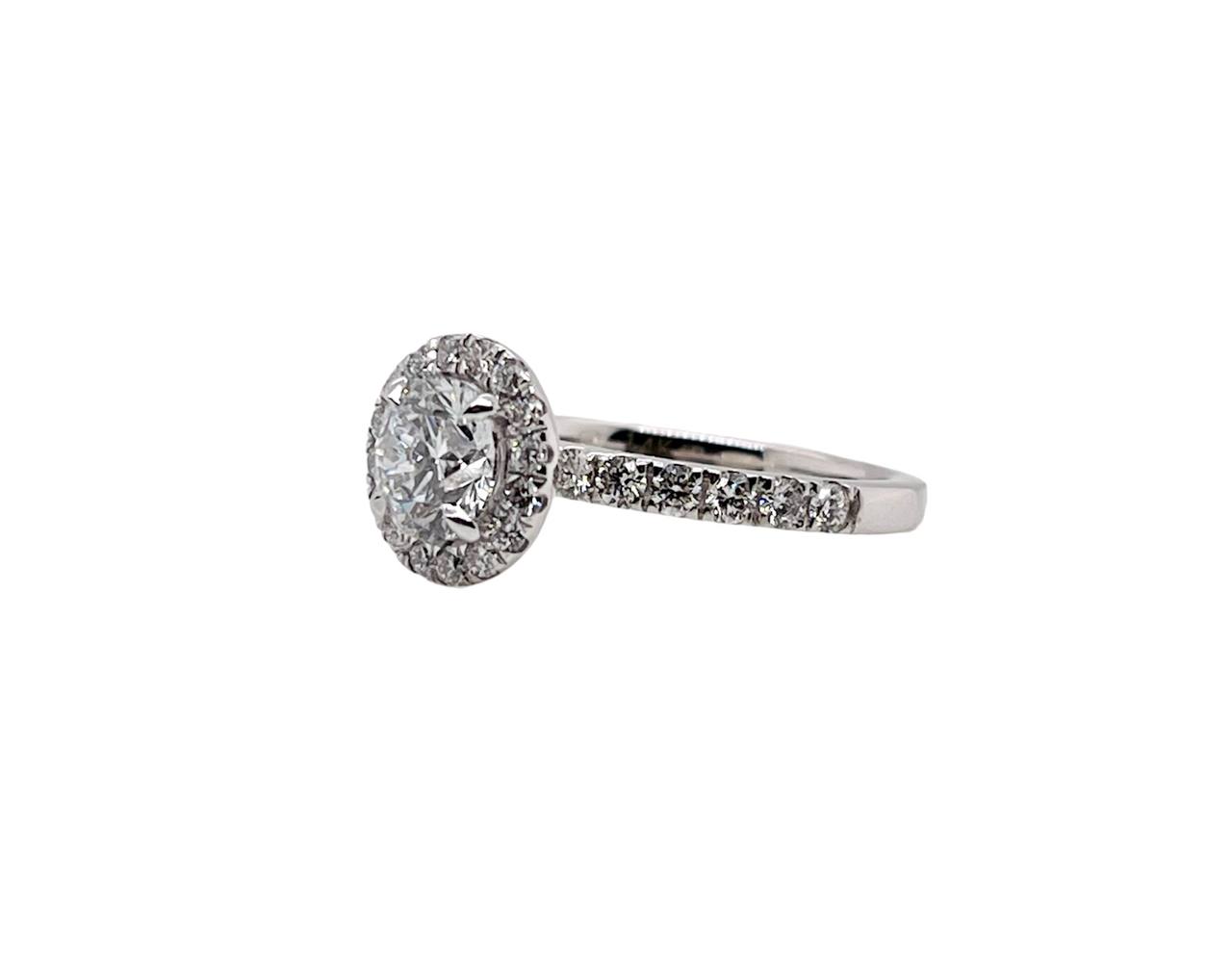 1.68 Ct E VS2 Lab Grown Round Diamond Halo Engagement Ring 14k White Gold