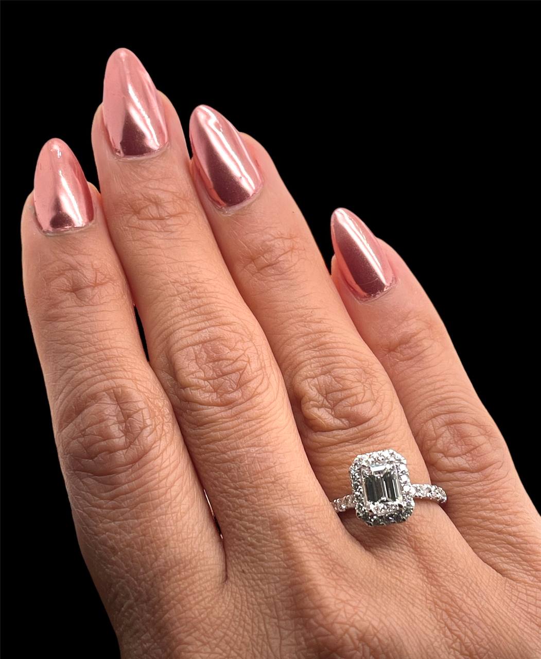 2.23 Ct E VS1 Lab Grown Emerald Cut Diamond Halo Engagement Ring 14k White Gold