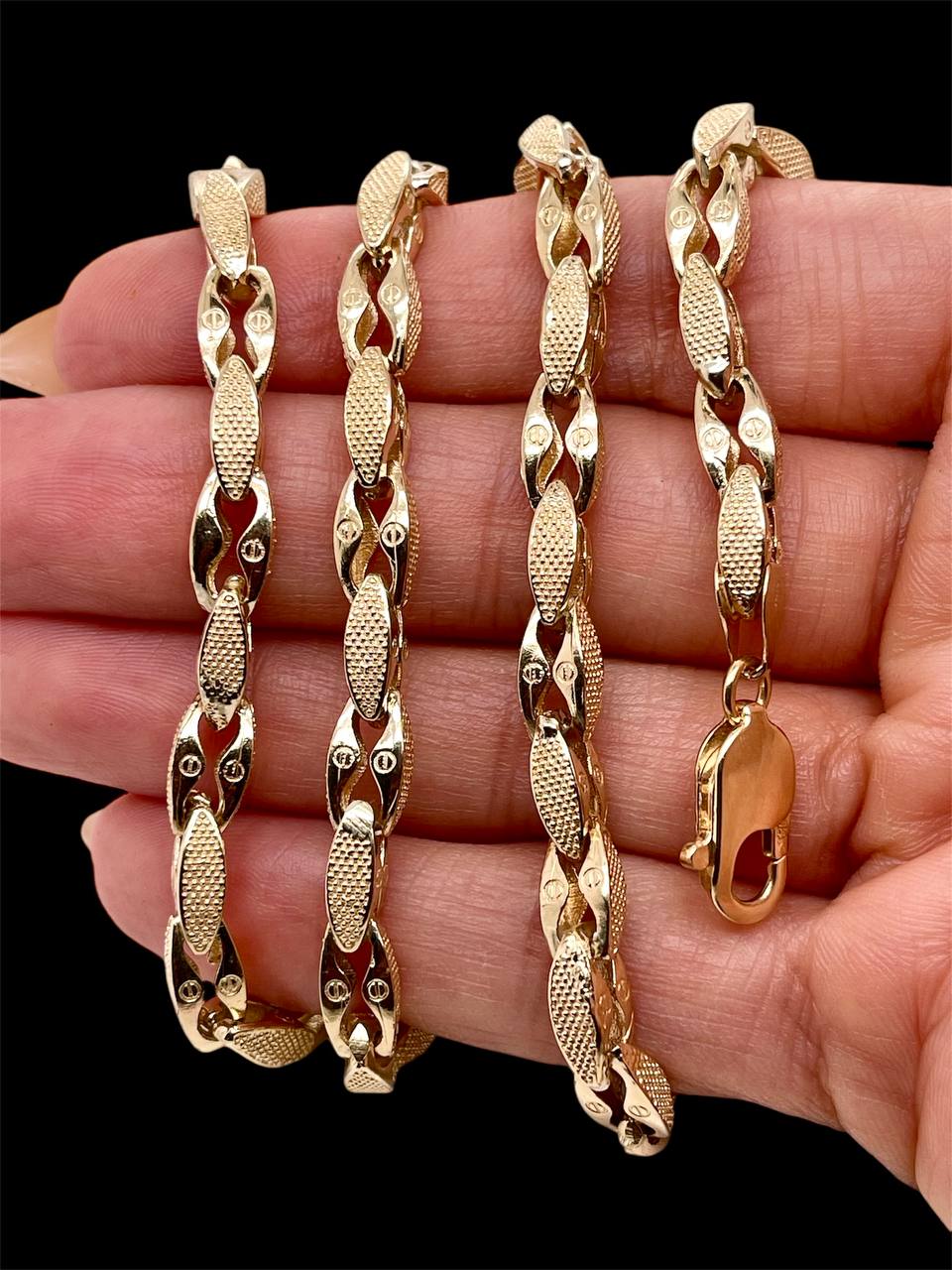 Mens 14k Solid Gold Fancy Link Chain Necklace Screw Design 6 mm 22 in 45.7 grams
