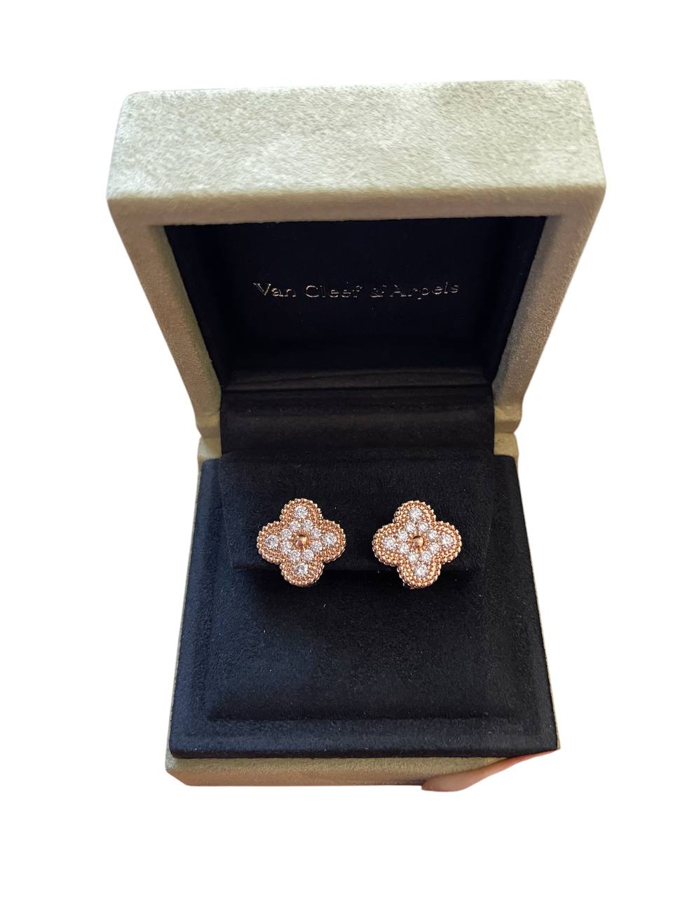 Vintage Alhambra Earrings Van Cleef & Arpels Rose Gold 750 K18 Diamond