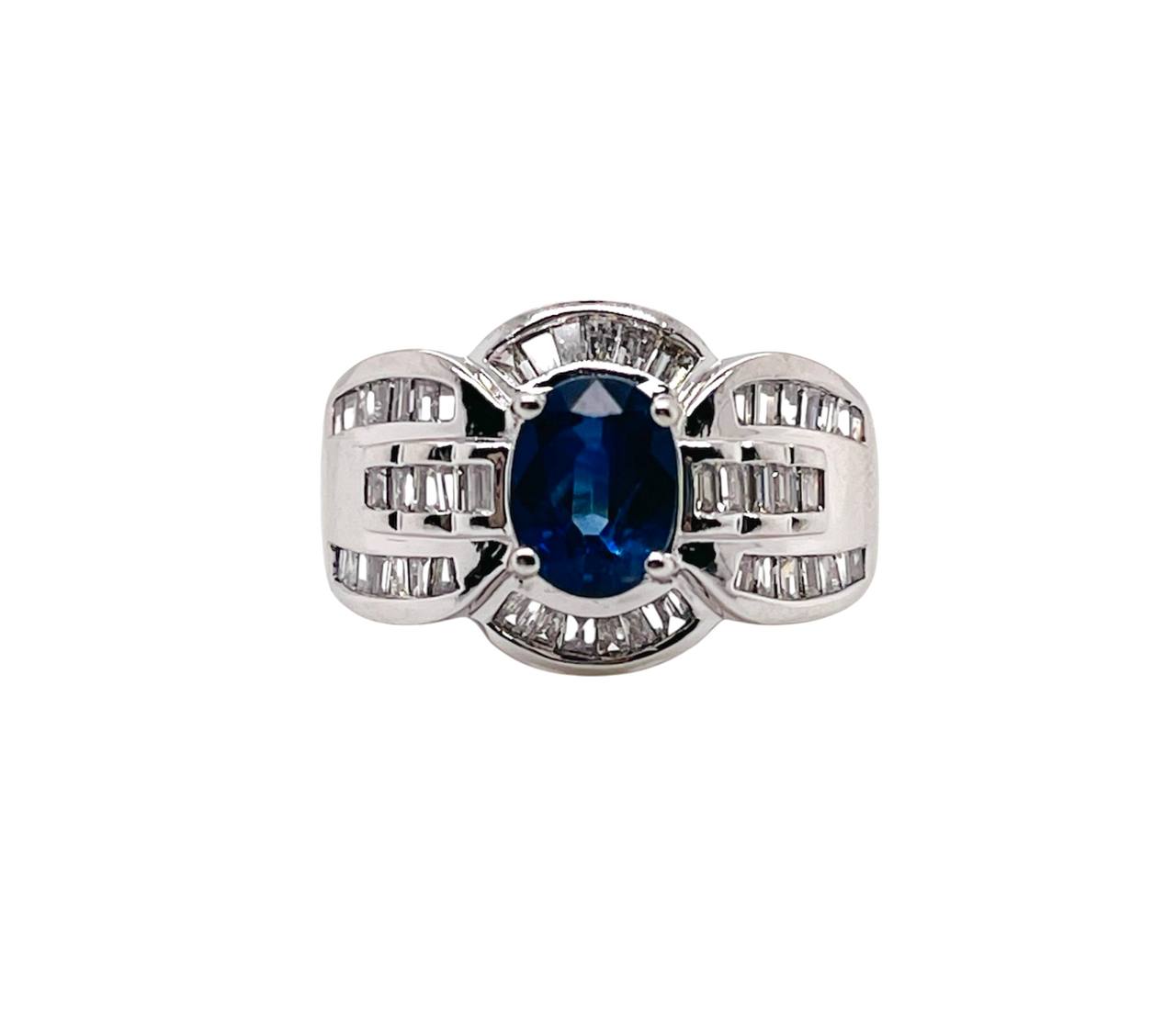 14K Solid White Gold 2.5 tcw Natural Sapphire and Diamond Women’s Wide Ring